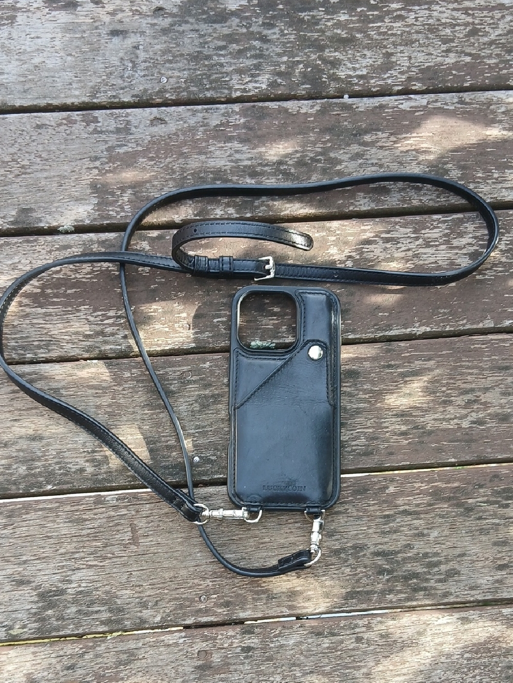 Lucky Brand Black Leather Crossbody Phone Case with Card Slot